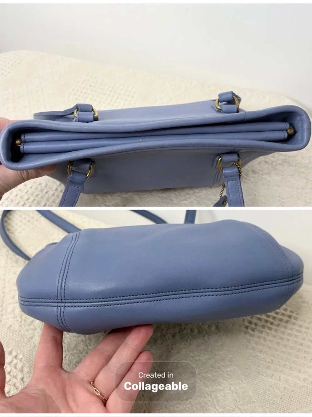 90s Vintage Coach Periwinkle Medium Framed Pouch Bag 9996 Blue Leather Tote - Picture 7 of 9